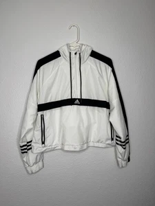 Adidas Cropped Windbreaker Zip Kapuzenjacke Gr. L Damen weiß schwarz Pullover - Bild 1 von 21