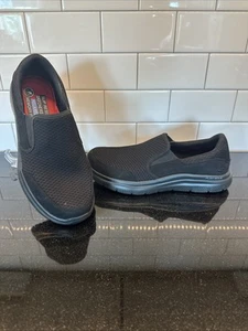 Skechers Slip Resistant Men Work Black Shoes Slip On Soft Memory Foam Mesh 77048 - Picture 1 of 21