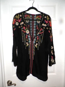 MUJER JOHNNY WAS JERSEY FLORAL BORDADO TOP TALLA S NEGRO - Imagen 1 de 7