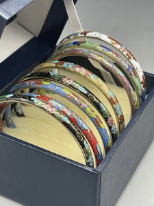 Vintage Chinese Multi Colored Cloisonné Narrow Bangle Bracelets Set Of 8 - Picture 1 of 6