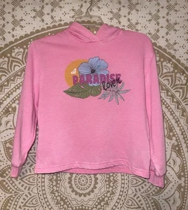 ROXY GIRLS OFFICIAL PINK LONG SLEEVE HOODIE WITH GRAPHICS ON BODICE, SIZE 8 - Picture 1 of 3
