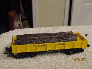 Mantua HO Short Flat Car with Sides Log Car D&RG 2042 with 3 Logs - Picture 1 of 3