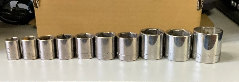 Craftsman 3/8” Drive 6 Pt. 10 Shallow Sockets 7/16” - 1 Inch G Series - Image 1 of 1