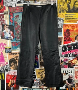 Vtg Womens 90s Y2Ks Plain Black Newport News Leather Pants 29x29 Kate Moss Style - Picture 1 of 9