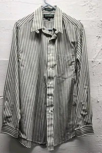 Savile Row Mens Green Stripe Single Needle Tailoring Button Shirt Sz 16.5 - Picture 1 of 3