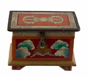 Coffret à Bijoux bouddhiste ou Boite en Bois peint Artisanat Népal - 20cm #7450 - Imagen 1 de 4