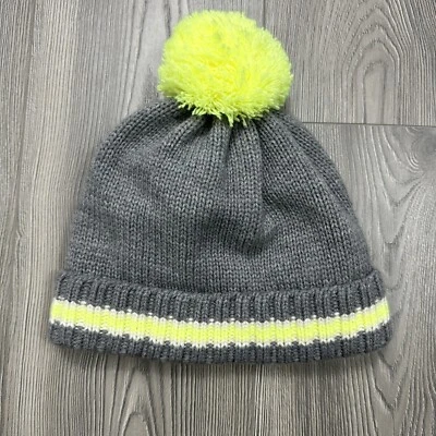 Sombrero gris forrado de vellón Gymboree con pompón amarillo neón y detalles - TALLA M Foto 1 de 3