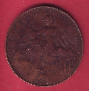 R* FRANCE 10 CENTIMES BRONZE 1904 FINE DETAILS - Picture 1 of 2