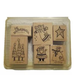 Juego de estampillas de goma montadas en madera ángel muñeco de nieve Stampin Up Holiday 2000 - Imagen 1 de 16