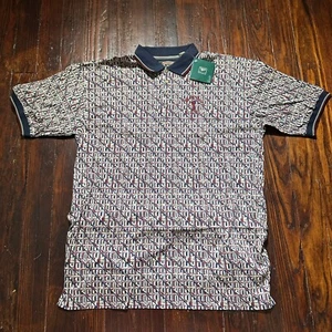 NOS Reebok Golf Polo Shirt Mens XL Blue Red Geometric Print Deadstock Mott - Picture 1 of 13
