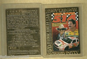 1996 SSCA Richard Petty 513 Terry Labonte 514 Record Breaker 23 Kt Gold Card WCC