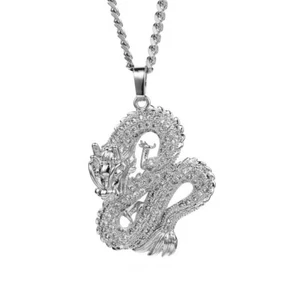 TopBling Cool Men Hip Hop Chinese Dragon Pendant Necklace Full Zircon Setting - Picture 1 of 14