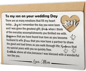 Son Wedding Gifts from Mom, Engraved Wallet Card Insert for Son on His Wedding D - Picture 1 of 6