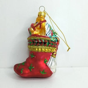 Blown Glass Red Stocking Christmas Ornament Fitz & Floyd Holiday Treasures 2003 - Picture 1 of 13