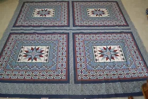 Machine-Pieced Blue Burgundy & Navy 88" x 92" Quilt-Top, Queen, Fabri-Quilt M135 - Picture 1 of 9