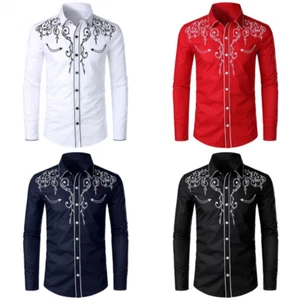 Camisas Vaqueras Hombre Manga Larga De Alta Calidad Bordadas Para Verde Varonil - Imagen 1 de 12
