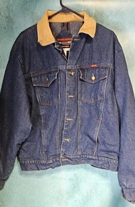 Vtg Ruster Brand Blanket Lined Denim Blue Jean Med Jacket, Corduroy Collar - Picture 1 of 7