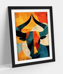 CUBISM ILLUSTRATION OF BULLS -FRAMED WALL ART POSTER PAPER PRINT - Picture 1 of 11