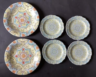 Lote de seis pratos de jantar e sobremesa de porcelana "222 FIFTH PTS International" - Imagem 1 de 4