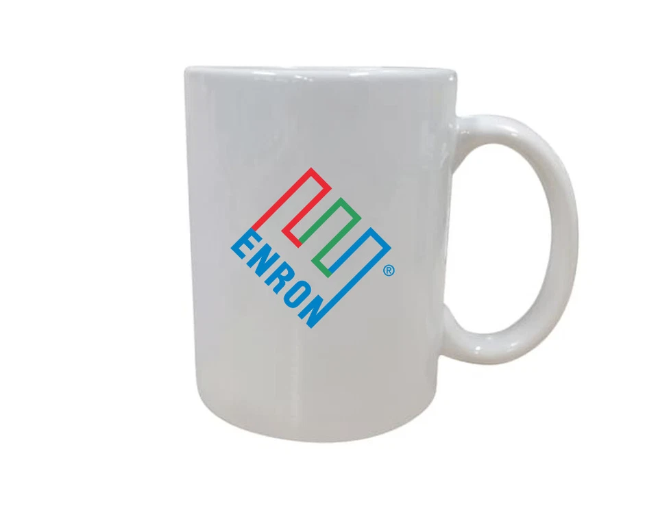 Taza de café de regalo divertido compañía energética desaparecida en bancarrota retro logotipo de Enron Foto 1 de 1