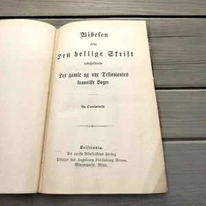 Antique 1905 Danish Bible Bibelen Leather Cover Augsburg Publishing House Worn - Imagen 1 de 22