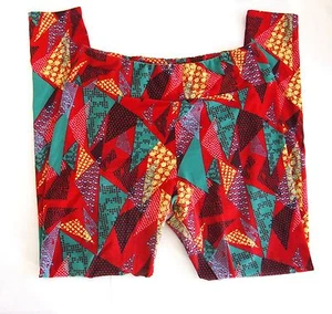 LuLaRoe Damen Leggings Einheitsgröße weich rot bunt Dreieck bedruckt geometrisch - Bild 1 von 6