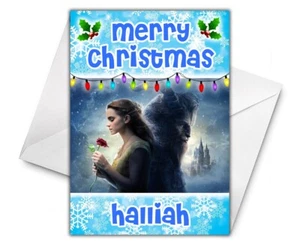 BEAUTY AND THE BEAST Personalised Christmas Card - Disney Belle Christmas Card 3 - Picture 1 of 1