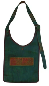 Handgefertigte Leder Umhängetasche Schultertasche Damen grün/braun (16" x 13") - Bild 1 von 4