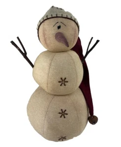 Old fashioned Stuffed Snowman Wearing Santa Hat Primitive Folk Art Christmas 13” - Picture 1 of 14