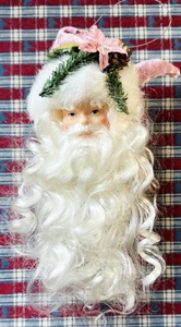 Weihnachtsmann Gesicht Kopf Weihnachtsschmuck alte Welt lockiger Bart - Bild 1 von 3