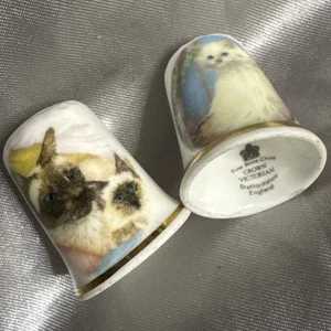 Fine bone china crown Victorian Staffordshire England Cat breed Set 2 Thimbles - Picture 1 of 11