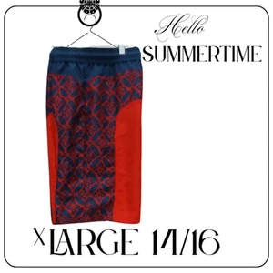 Lands End swimwear BOYS xLARGE 14/16 red navy blue geometric water boardshorts - Picture 1 of 4