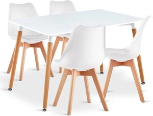 Modern White Dining Table & 4 Chairs Set – Soft Cushioned Seats, Solid Wood - Picture 1 of 12
