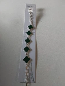 Pulsera Trébol 4 Hojas, Plata con Tréboles Verdes 8" Con Extensor - Imagen 1 de 4