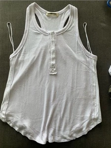 FREE PEOPLE Size Small White Ribbed Racerback Tank Bottomless We The Free Button - Picture 1 of 6