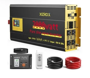 3000W Pure Sine Wave Inverter, 12V DC to 110/120V AC, 9-Port & LED Display - Picture 1 of 7
