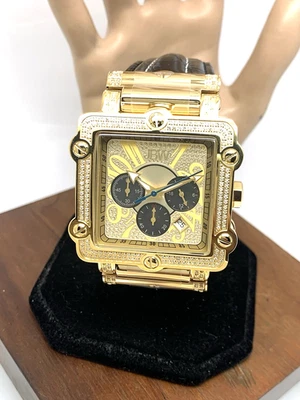 Мужские кварцевые часы JBW JB6215 Phantom Diamond квадратные золото 42 мм коричневая кожа - Изображение 1 из 4