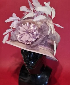 Ladies vintage floral mesh wedding races hat pink purple mauve Gales of Dewsbury - Picture 1 of 15