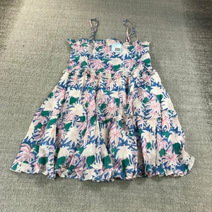 New Oliphant Dress Womens Large Smocked Back Mini 1214V Lined Ruffle Cayman Blue - Picture 1 of 9