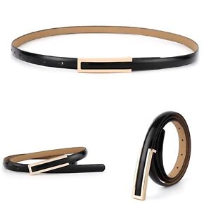 Women's Skinny Patent Leather Belts Waistband Thin Waist Belt Gold Alloy Buckle
