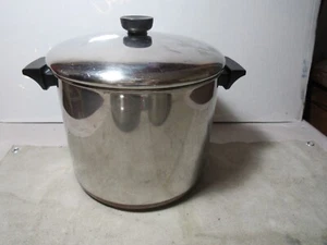 Vtg Revere Ware 1801 Copper Clad Bottom 8 Quart Stock Pot w/Lid Clinton, ILL USA - Picture 1 of 9