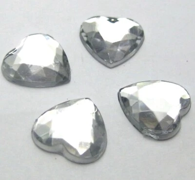 100 enfeites acrílicos transparentes facetados coração flatback pedras preciosas de strass 12X12mm - Imagem 1 de 4