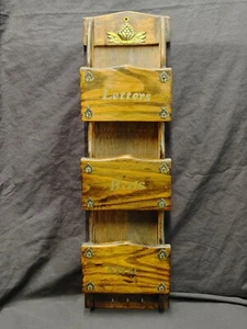 Wooden Wall Mail Organizer & Key Holder 20"H Vintage - Picture 1 of 9