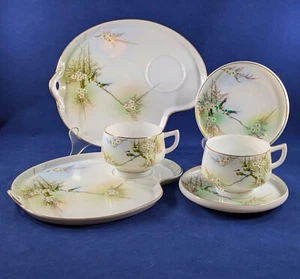 2 Iwano Kutani Eisvogel Vögel & Blüten handbemalte Snack-Sets, 6 Stück - Bild 1 von 10