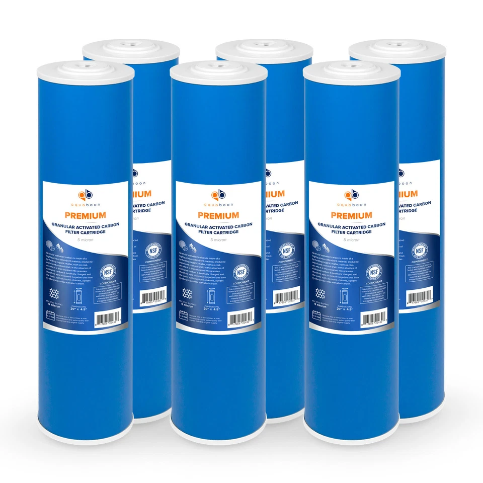 6PK Premium Aquaboon 5mic Big Blue GAC Carbon Water Filter Cartridge 20x4.5" - Image 1 of 1