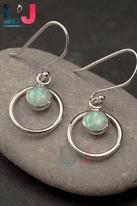 Ethiopian Opal Gemstone Earrings Circle Dangling 925 Silver Women Earrings LJ48 - Picture 1 of 2