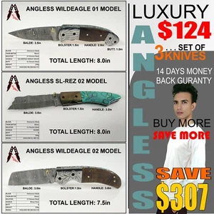 Pack Of 3 Luxury Angless Handmade Damascus Folding Knife Hunting Camping Lot 10 - Picture 1 of 22