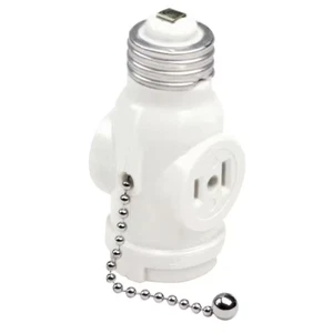 2-Outlet White Socket with Pull Chain 1406-W - Picture 1 of 6