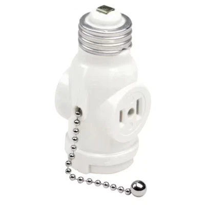 2-Outlet White Socket with Pull Chain 1406-W - Image 1 of 4