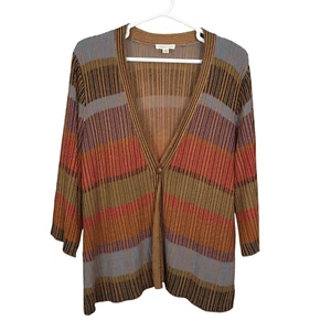 COLDWATER CREEK Strickjacke Pullover 3X mehrfarbig gestreift Rippstrick Stretch V-Ausschnitt - Bild 1 von 10